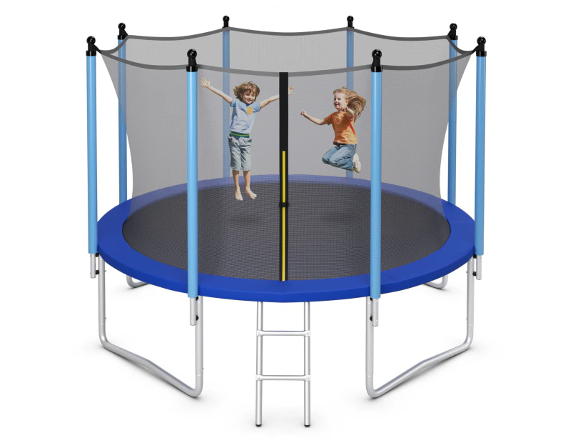 Costway 14FT Kids Trampoline Jumping Trampolines w/Ladder & security Net Pad Indoor Outdoor Fun Toys Gift Blue