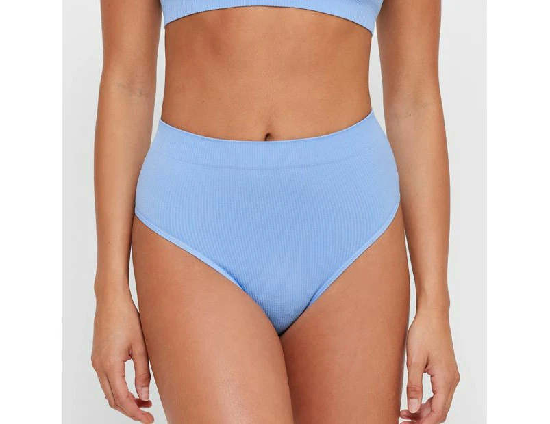 Ribbed Seamfree Super High Waisted Bikini Briefs - Lily Loves - Blue