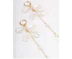 Gold Plated Large Petal Freshwater Pearl Drop Huggie Earrings