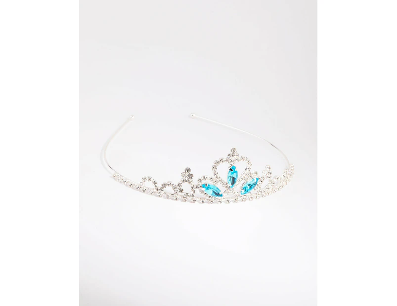 Kids Silver & Aqua Diamante Tiara Headband