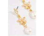 Gold Plated Cubic Zirconia Flower Freshwater Pearl Earrings