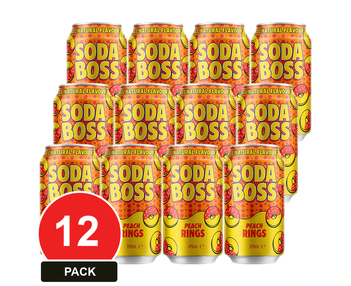 12 Pack, Soda Boss 375ml Cans Peach Rings