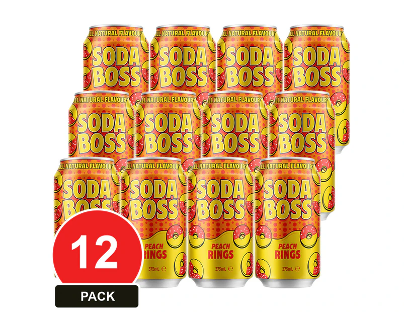 12 Pack, Soda Boss 375ml Cans Peach Rings