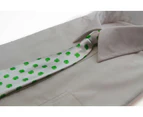Kids Boys White & Green Patterned Elastic Neck Tie - Four Leaf Clover