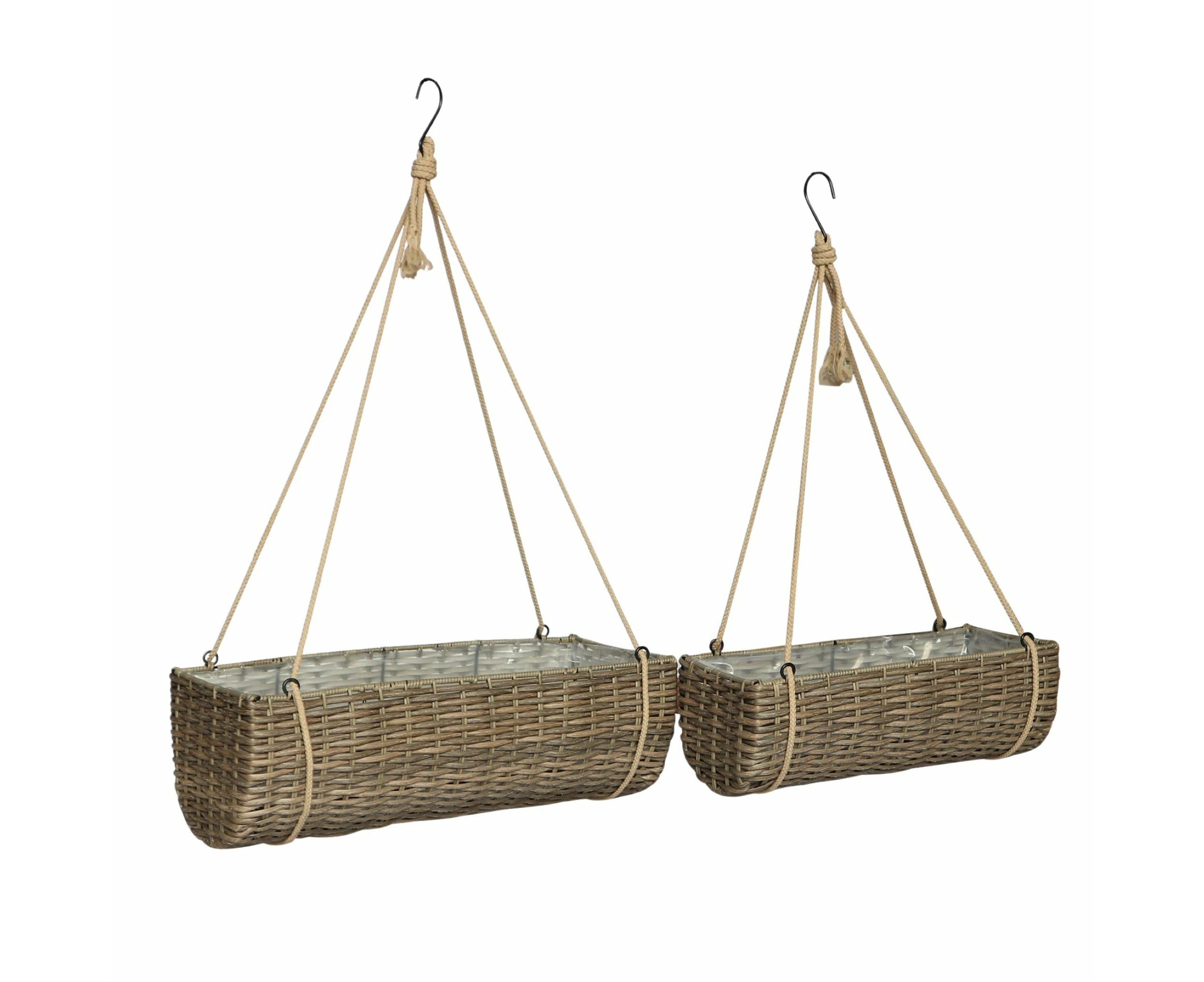 HAYA 2 Piece Set Poly Rattan Wicker Hanging Planter Basket - Light Brown