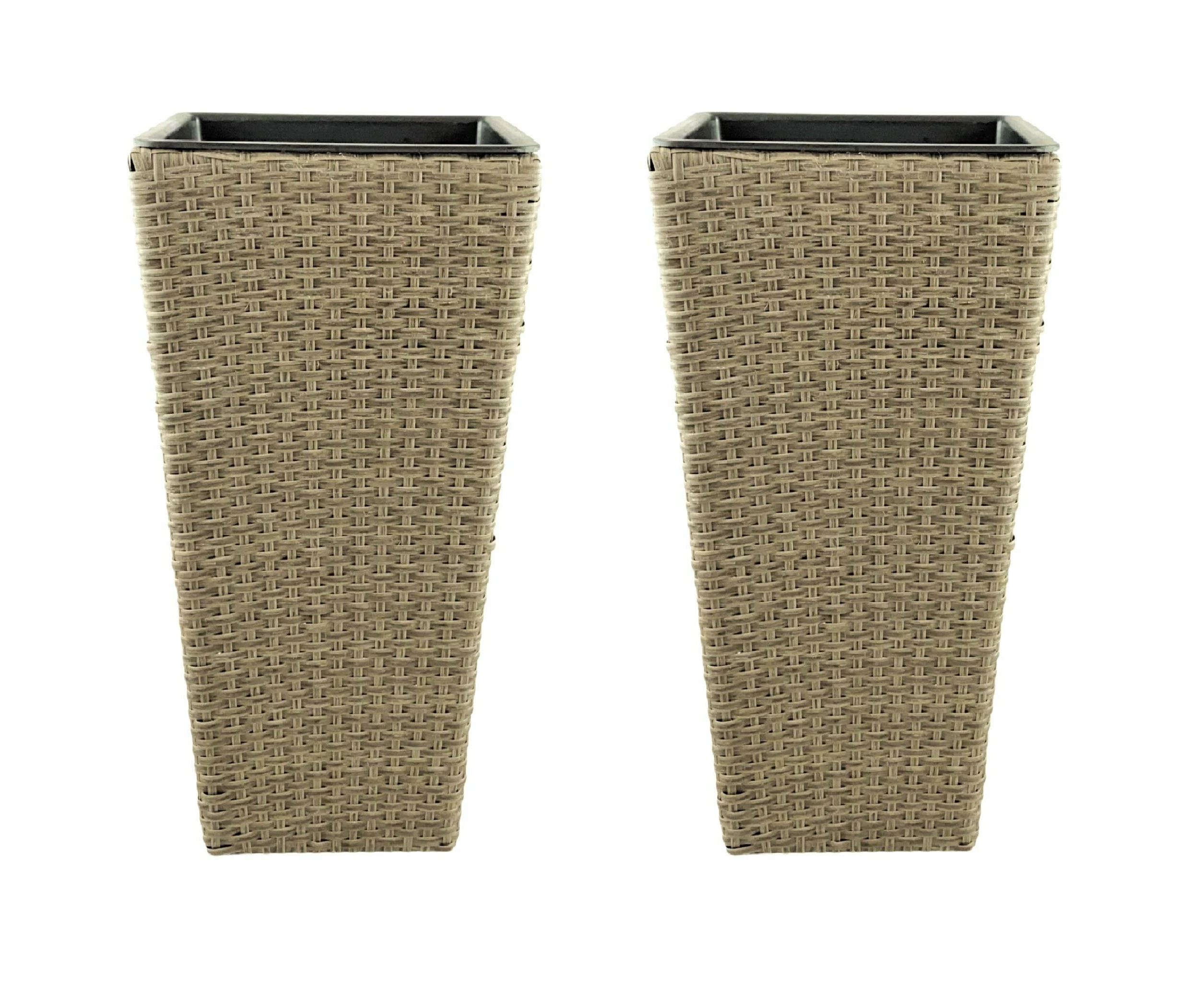 ASWAN 2 Piece Set Poly Rattan Wicker Large Planter Pot - Light Brown