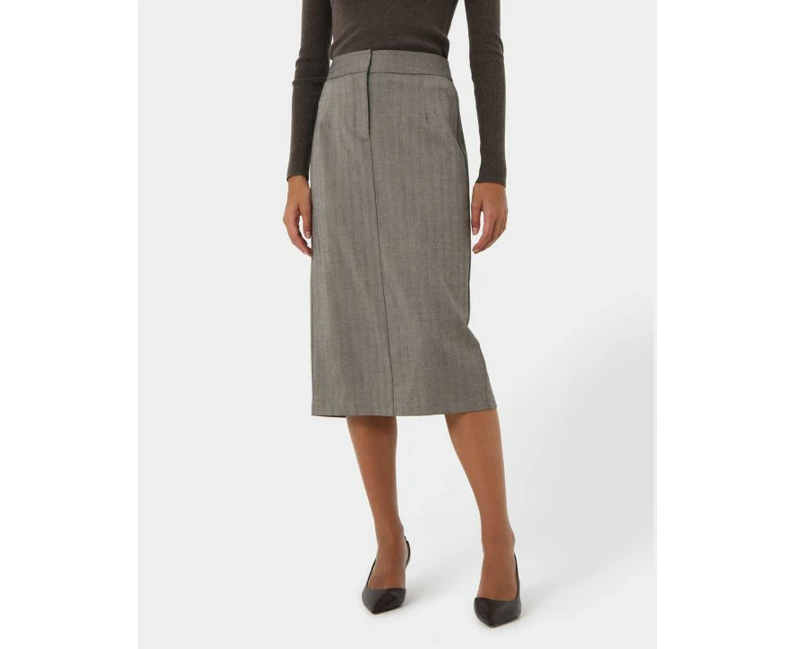 Forcast Women's Allara Herringbone Midi Skirt - Beige Brown