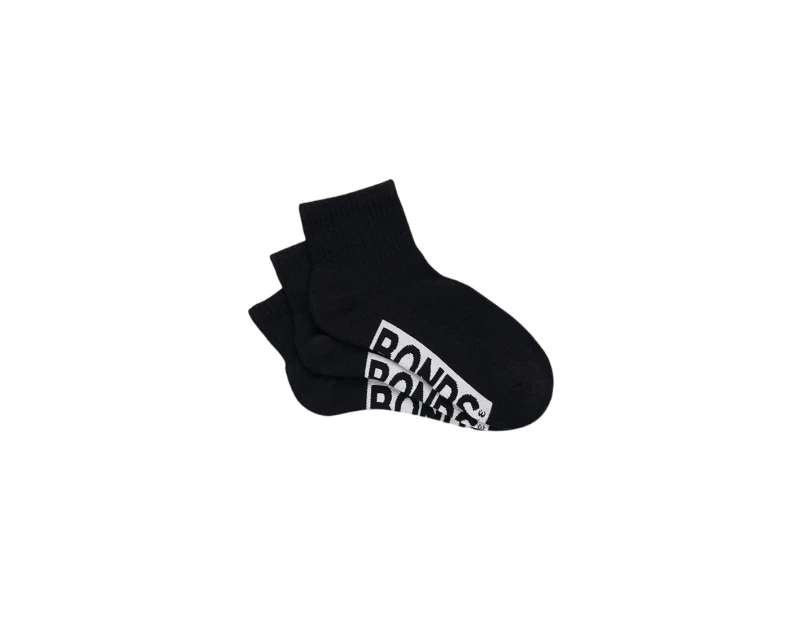 6 x Bonds Womens Cushioned Logo Quarter Crew Socks Black - Black