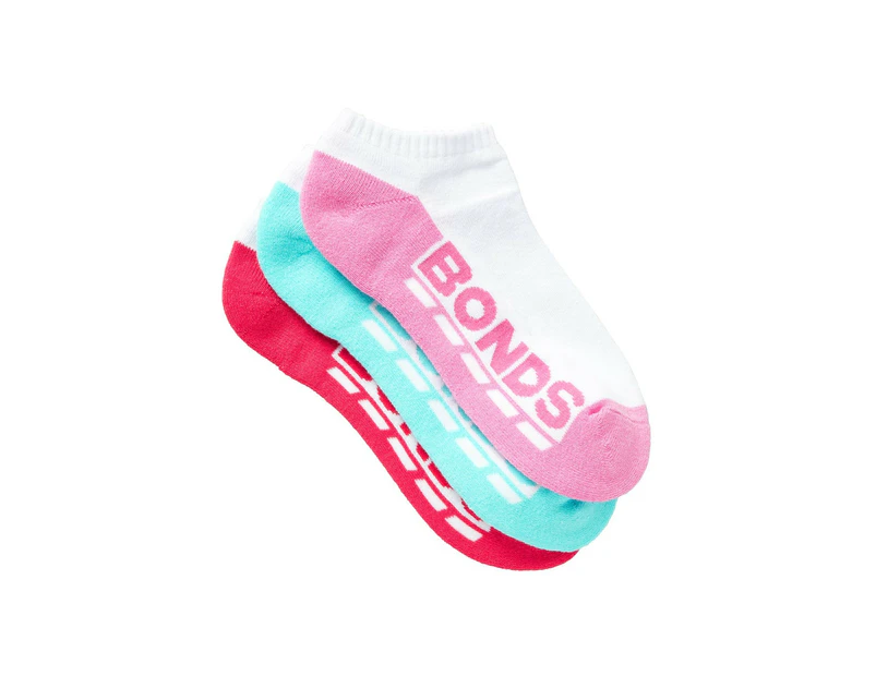 9 Pairs Bonds Kids Socks Girls Low Cut Sports White Pink Aqua Red 12K Cotton/Elastane/Nylon - White/Pink/Aqua/Red 12K