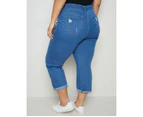 AUTOGRAPH - Plus Size -  Ankle Rolled Hem Rip And Repair Jean - Mid Wash