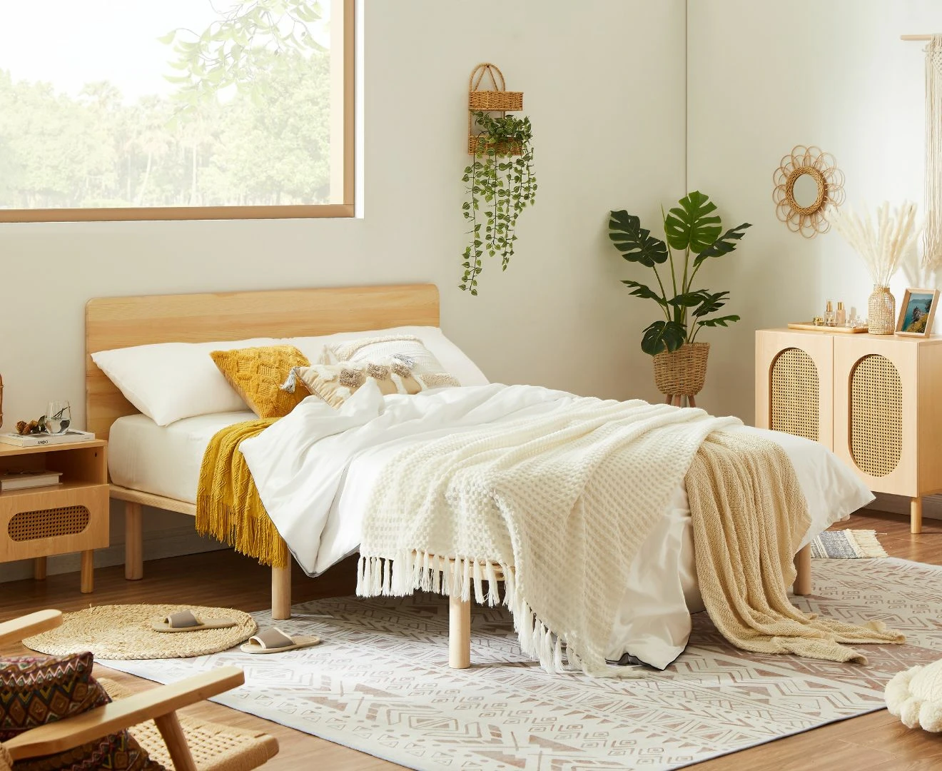 Lifely Cali Natural Wooden Pinewood Bed Frame