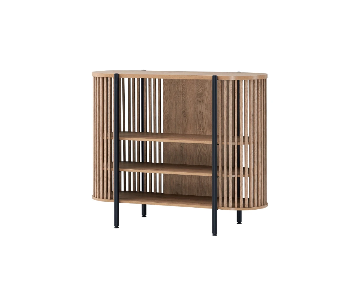 Paula Buffet Open Storage Shelving Unit 3 tier 120cm oak woodgrain