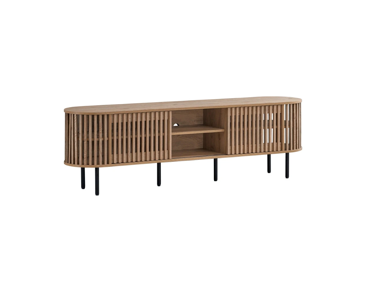 Lenora Entertainment Unit TV Cabinet 180cm 2 doors slat oak