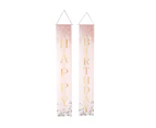 2Pcs Happy Birthday Porch Sign Tear Resistant Pink Theme Light Glitter Birthday Backdrop Sign For Home Garden Decor