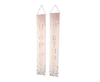 2Pcs Happy Birthday Porch Sign Tear Resistant Pink Theme Light Glitter Birthday Backdrop Sign For Home Garden Decor