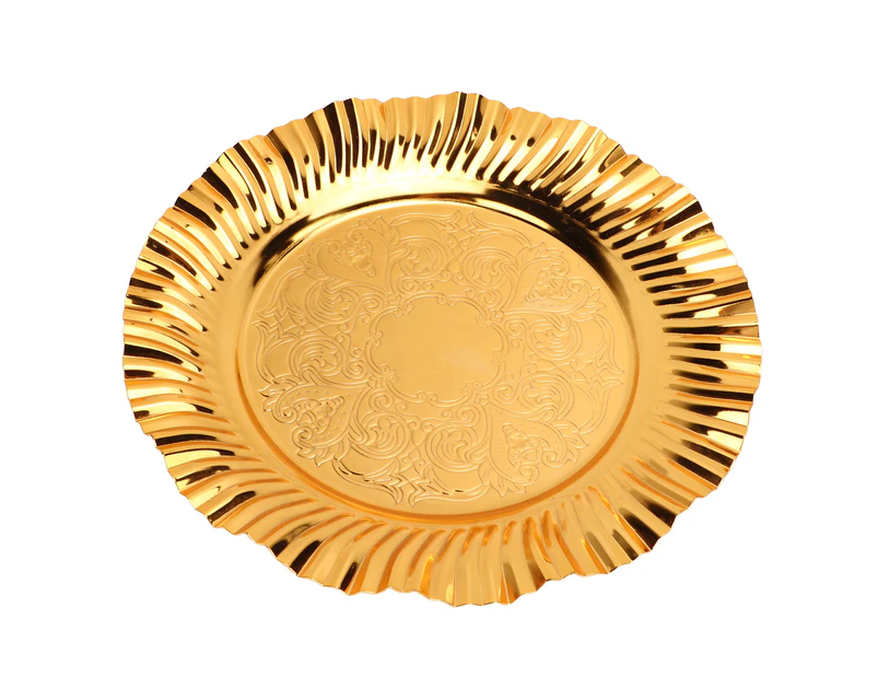 Round Gold Serving Tray 20Cm Fanshaped Wavy Shape Stainless Steel Gold Round Tray Gold Candy Dish For Parties Wedding Home