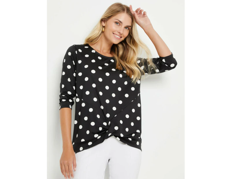 NONI B - Womens Tops -  Spot Twist Hem Knit Top - Black