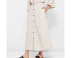 Linen Blend Button Through Midi Skirt - Preview - Neutral