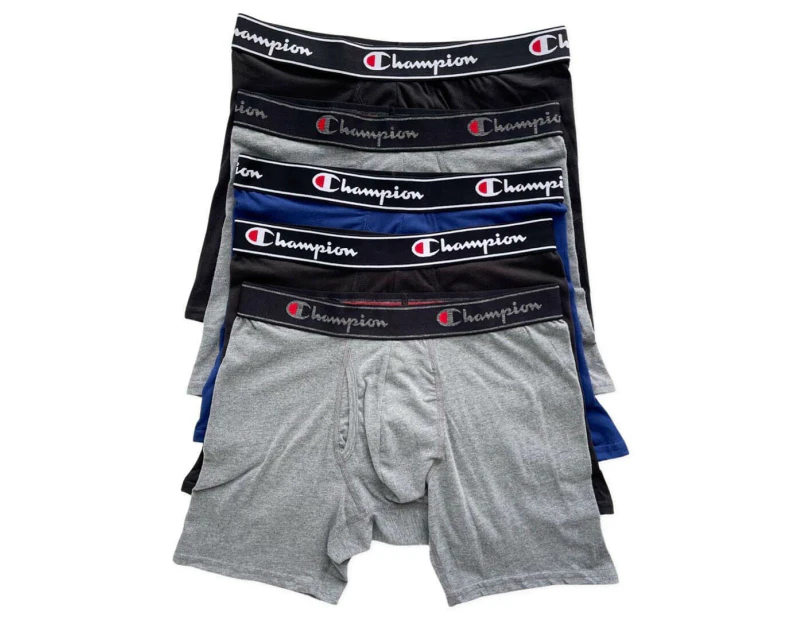 Champion Men's Elite X-Temp Double Dry Technology Boxer Briefs Underwear 5 Pack - Black/Grey/Blue