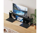 Advwin LED TV Cabinet 160cm Entertainment Unit Wooden Modern TV Stand Cabine Black Glass Shelf
