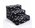 Small Pet Cats Dog 3 Steps Stairs Sofa Bed Breathable Anti-slip Climbing Ladder - Black with Paw Print