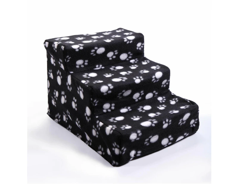 Small Pet Cats Dog 3 Steps Stairs Sofa Bed Breathable Anti-slip Climbing Ladder - Black with Paw Print