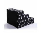 Small Pet Cats Dog 3 Steps Stairs Sofa Bed Breathable Anti-slip Climbing Ladder - Black with Paw Print