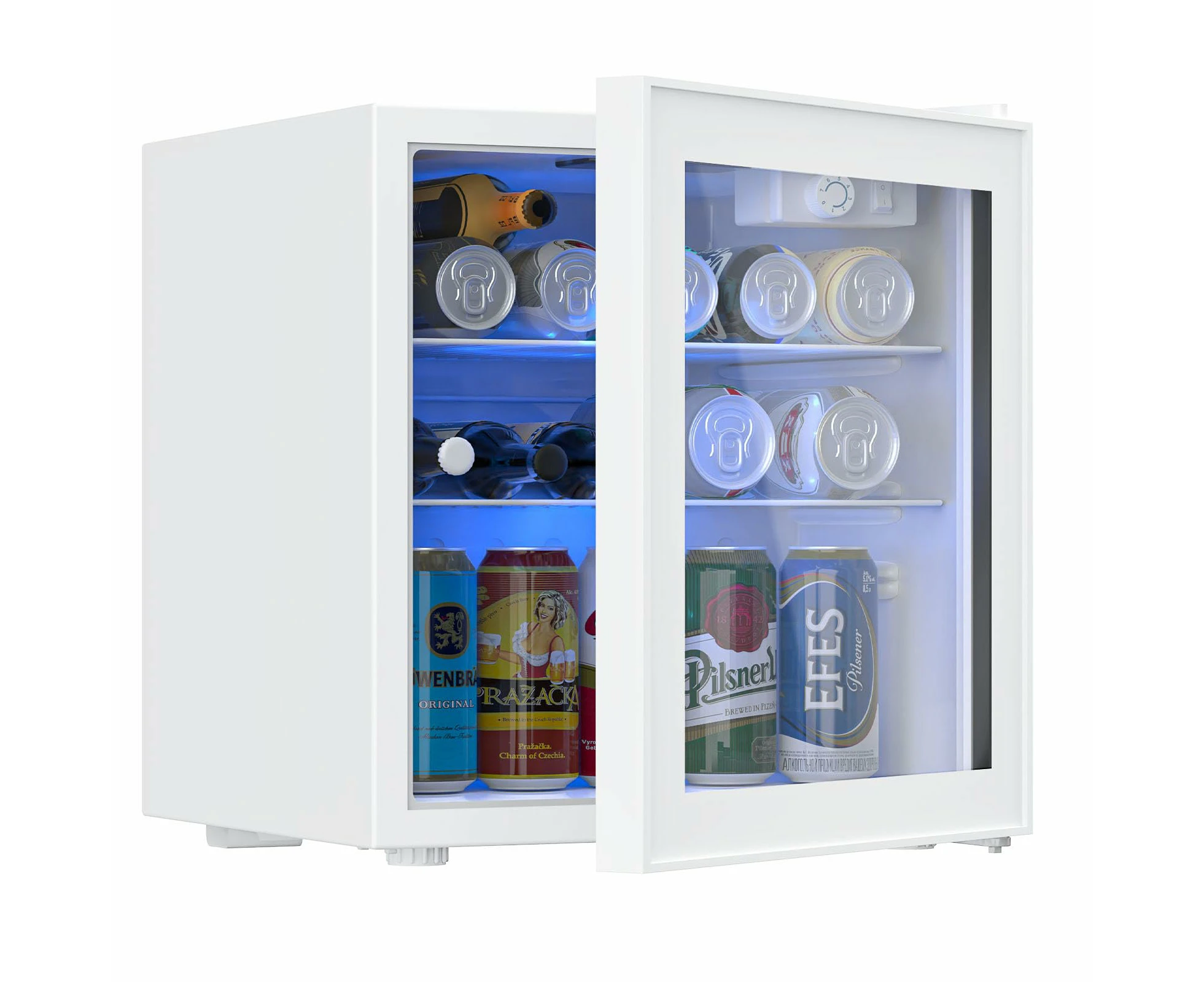 YOPOWER Glass Door Mini Bar Fridge 46L Beverage Refrigerator White