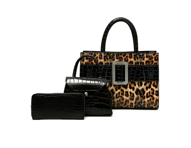Ladies Large Capacity Bag Set 3 Pcs Bags for Women Purses Satchel Handbags Shoulder Tote Bags-Leopard print