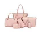 6 Pcs Large Crossbody Bags Ladies Shoulder Handbags Purse and Wallet Set for Women Totes Purses-Pink