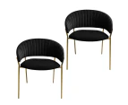 HomeStar Set Of 2 Lex Velvet Fabric Dining Chair W/ Brass Gold Legs - Black