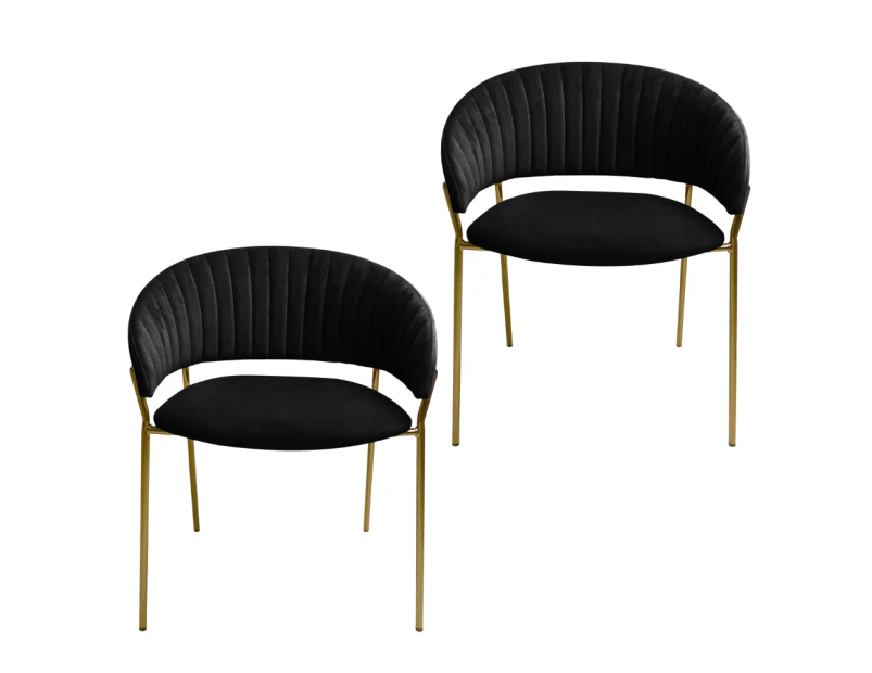 HomeStar Set Of 2 Lex Velvet Fabric Dining Chair W/ Brass Gold Legs - Black