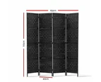 4 Panel Room Divider Privacy Screen Rattan Woven Wood Stand Black