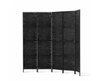 4 Panel Room Divider Privacy Screen Rattan Woven Wood Stand Black