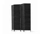 4 Panel Room Divider Privacy Screen Rattan Woven Wood Stand Black