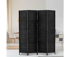 4 Panel Room Divider Privacy Screen Rattan Woven Wood Stand Black