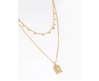 Gold Plated Disc Pendant Layered Necklace