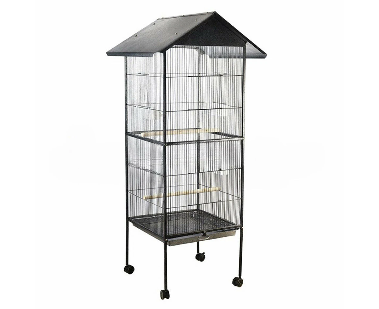 Rolling Large Bird Cage Cockatiel Conure Aviary w/Detachable stand Storage Perch - 59x45x165cm