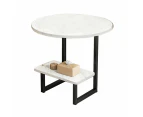 Foret G Shaped 2 Tier Side Table With Marble Pattern Wood Top Steel Frame 3 Sizes - 40x40x56cm
