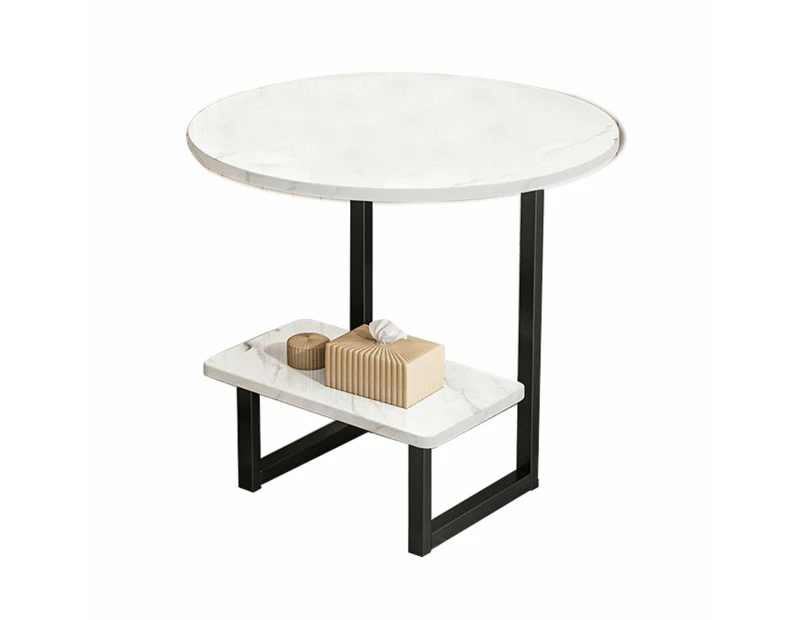 Foret G Shaped 2 Tier Side Table With Marble Pattern Wood Top Steel Frame 3 Sizes - 40x40x56cm
