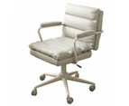 Foret Home Office Chair Computer Ergonomic Swivel Mid Back Padding Wheel Armrest - Greyish Beige (White Frame)02