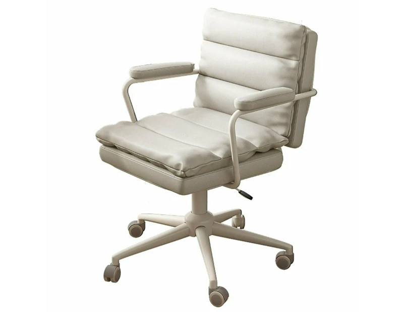 Foret Home Office Chair Computer Ergonomic Swivel Mid Back Padding Wheel Armrest - Greyish Beige (White Frame)02