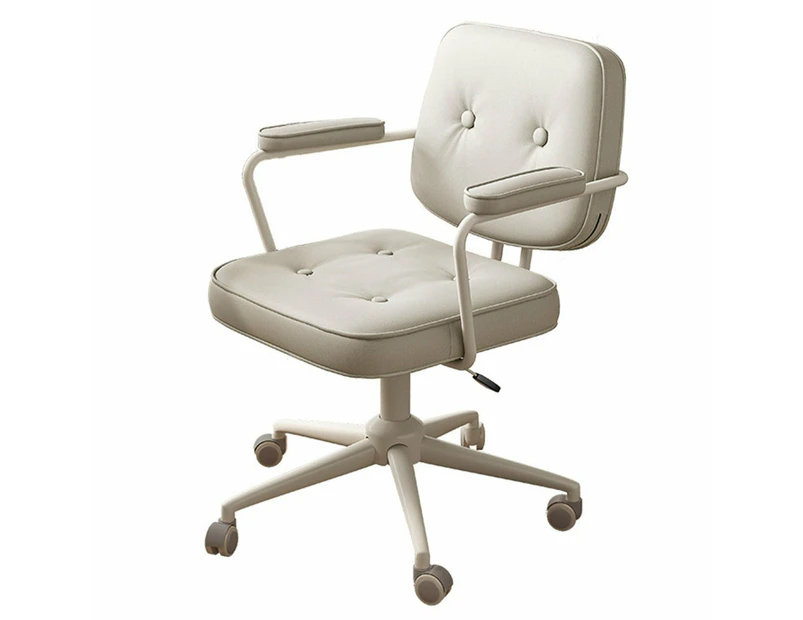 Foret Home Office Chair Computer Ergonomic Swivel Mid Back Padding Wheel Armrest - Greyish Beige (White Frame)01