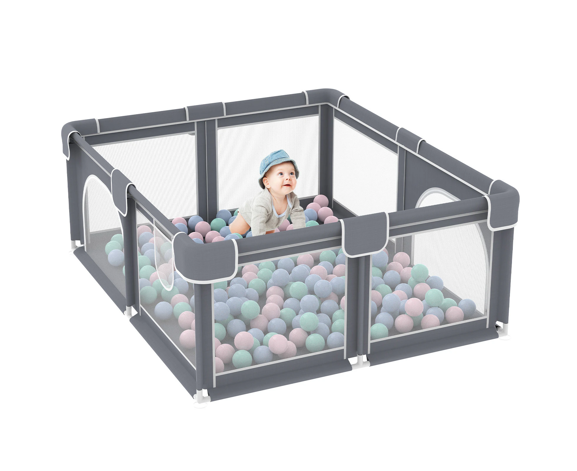 Advwin Large Baby Playpen Kids Activity Central Child Play Fence with 50 Ocean Balls Grey