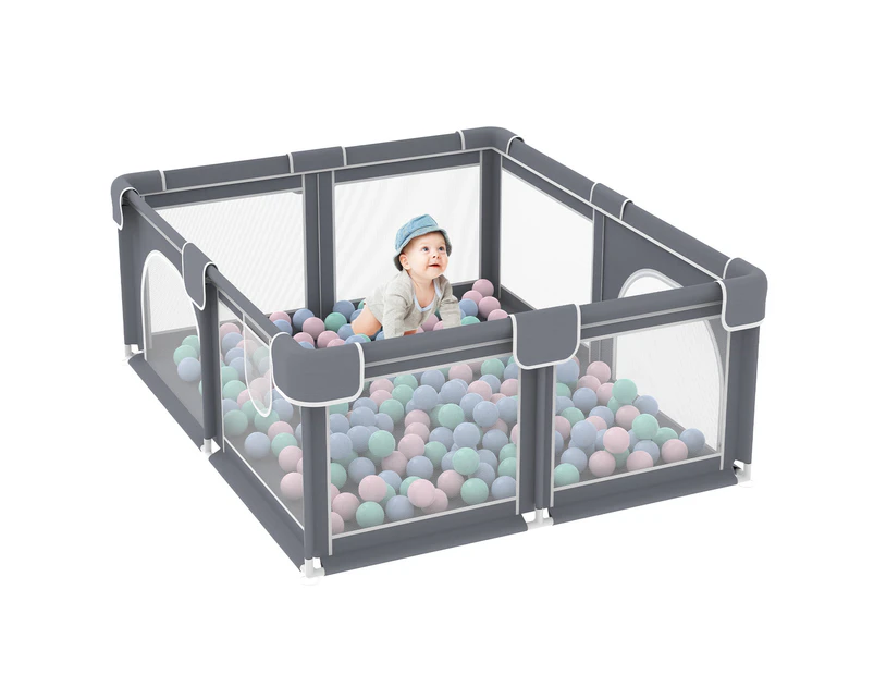 Advwin Large Baby Playpen Kids Activity Central Child Play Fence with Anti-Slip Base Grey