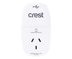 Crest Surge Protected 1-Socket Power Adaptor Outlet w/ 2x USB-A Ports White