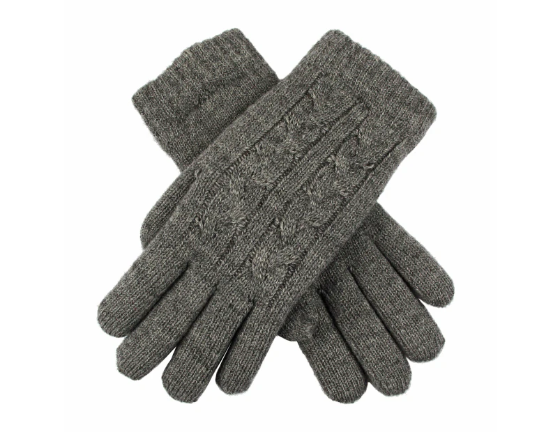 DENTS Ladies Womens Cable Knit Yarn Lined Gloves Warm - Charcoal - One Size