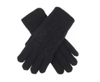 DENTS Ladies Womens Cable Knit Yarn Lined Gloves Warm - Black - One Size