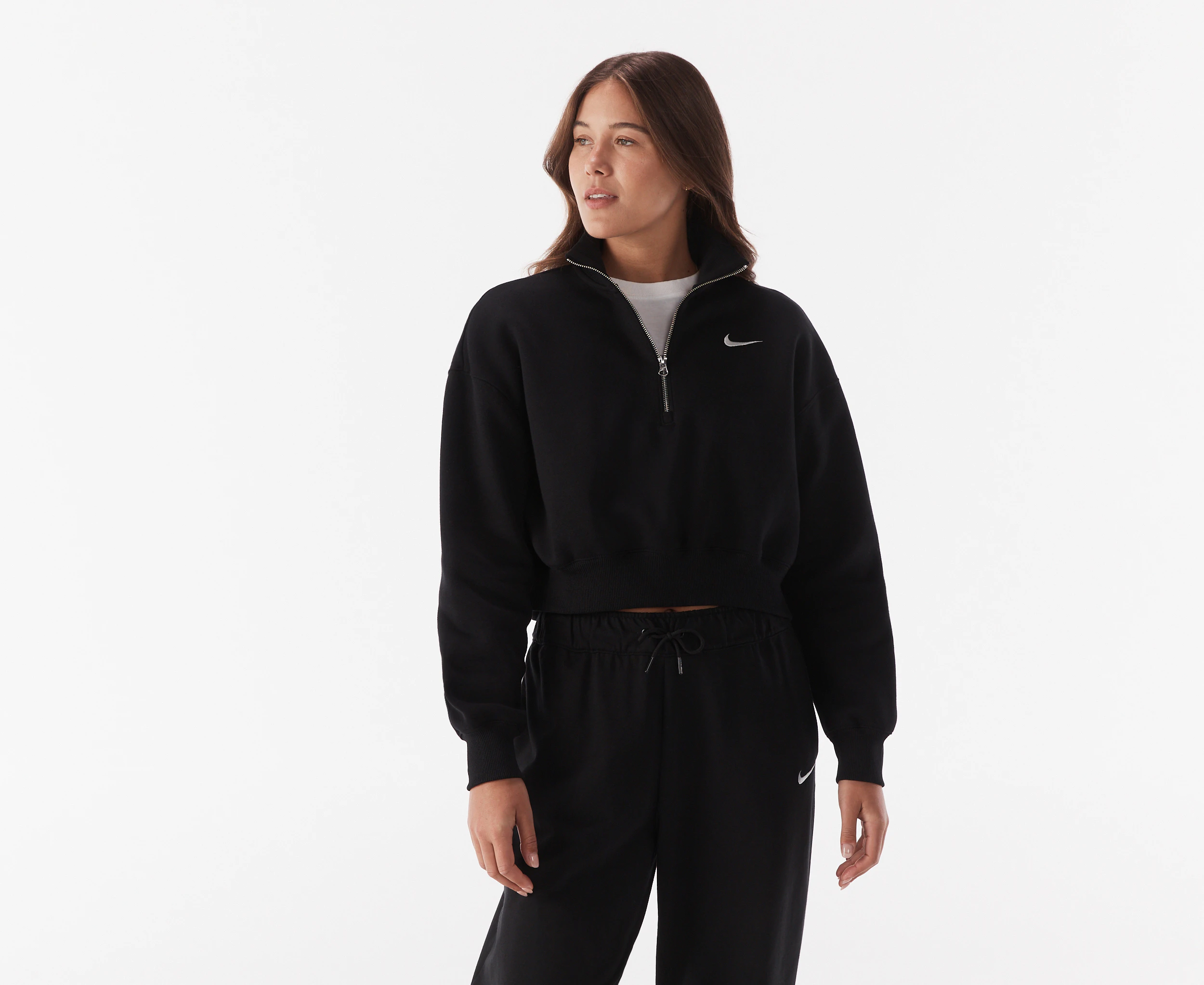 Nike Sportswear Women's Phoenix Fleece Half-Zip Cropped Sweatshirt - Black