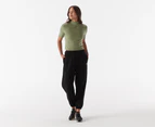 Nike Sportswear Women's Essential Ribbed Mock-Neck Short Sleeve Top - Oil Green